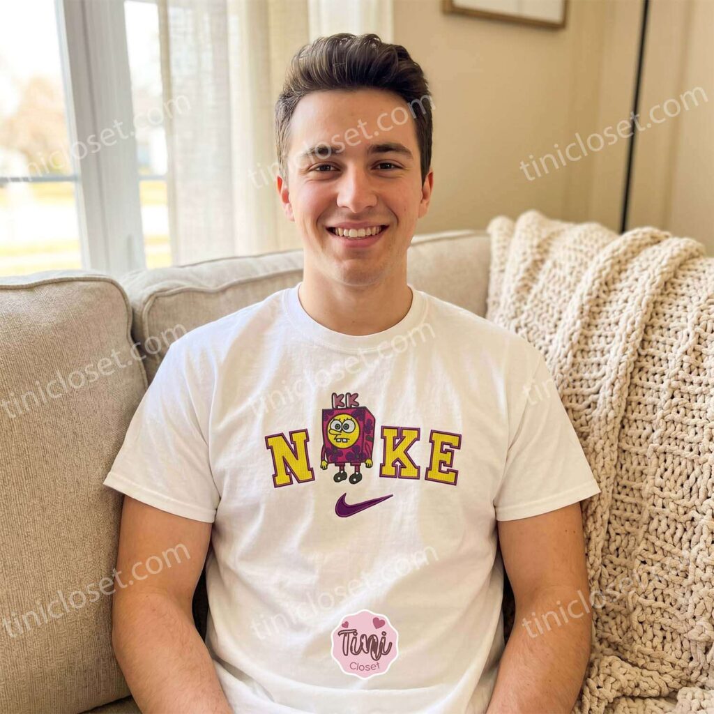 Funny Cartoon SpongeBob Embroidered Sweatshirt, Retro Cartoon Embroidered Hoodie, Cozy Gifts For Girlfriend