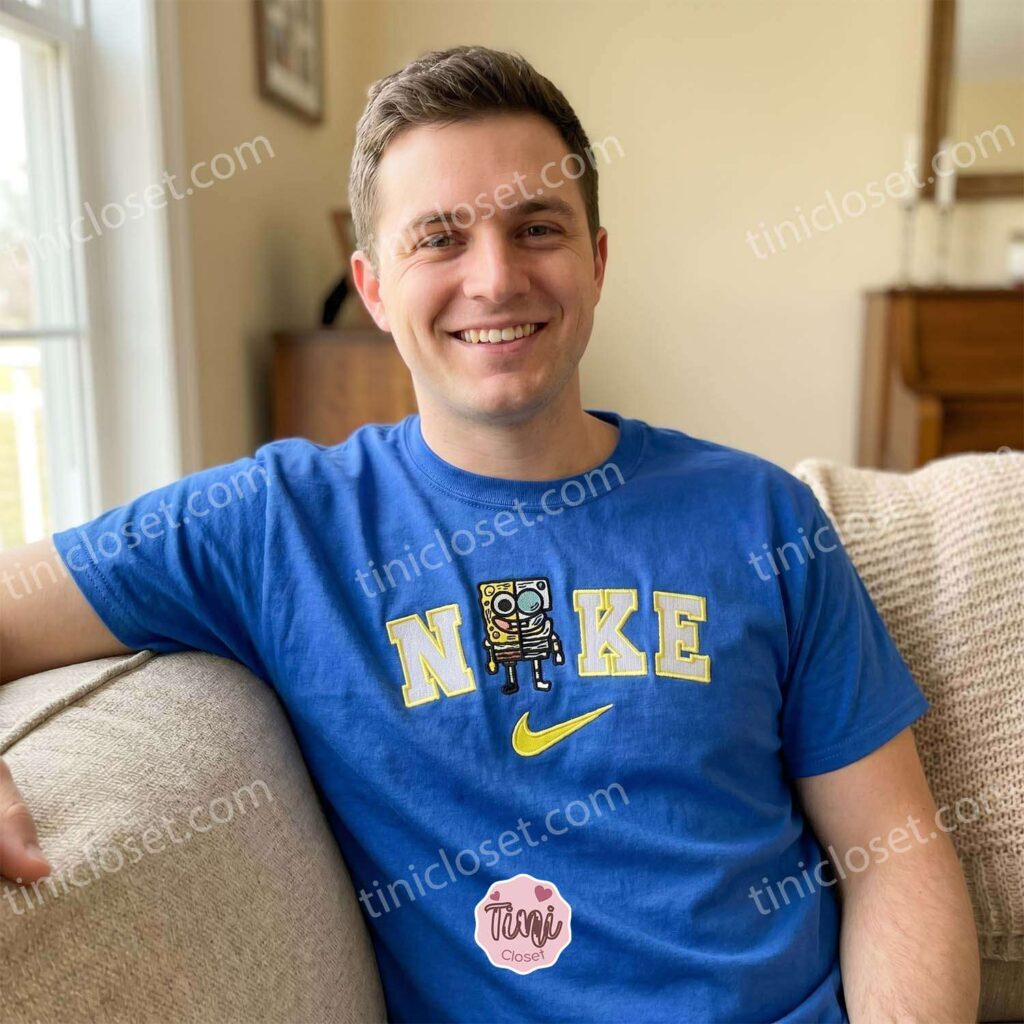 Funny Skeleton SpongeBob Mashup Embroidered Sweatshirt, Edgy Nostalgic Cartoon T-shirt, Boyfriend Hoodie Gift