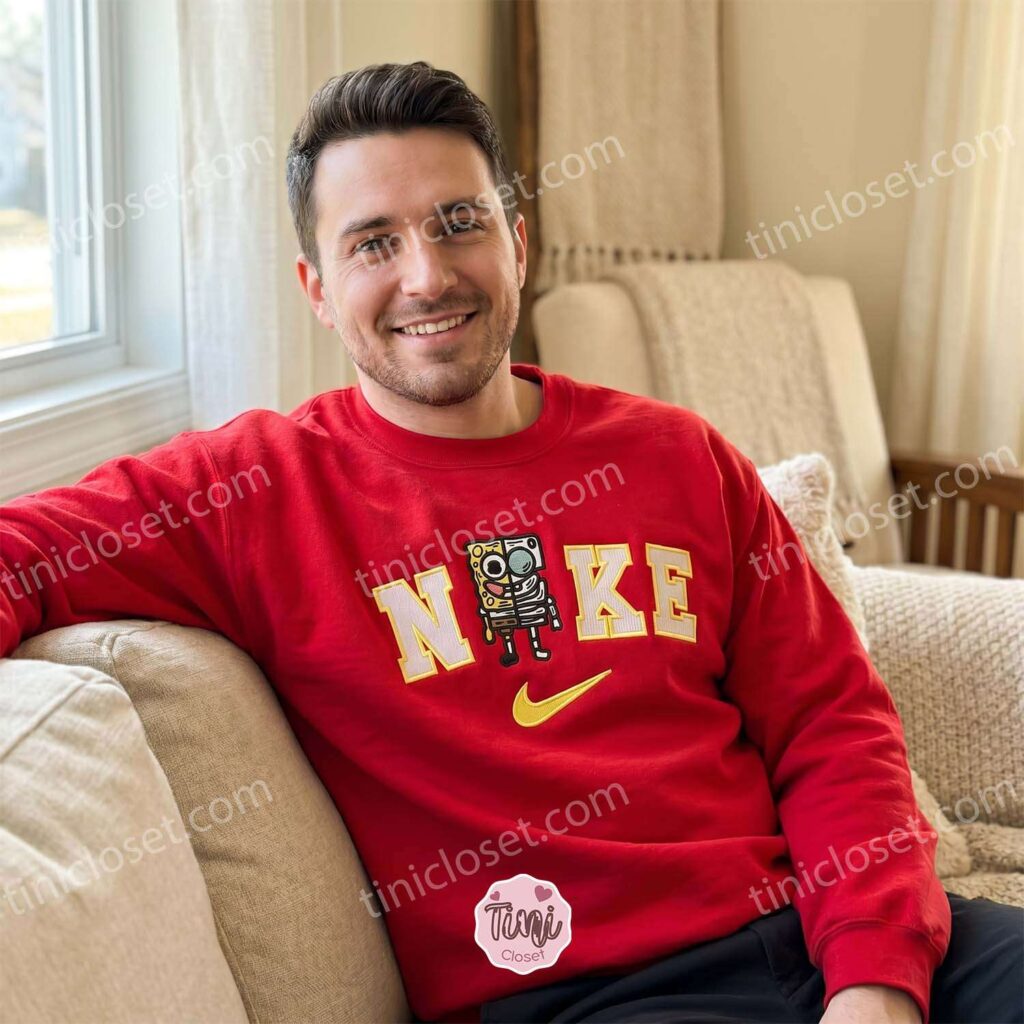 Funny Skeleton SpongeBob Mashup Embroidered Sweatshirt, Edgy Nostalgic Cartoon T-shirt, Boyfriend Hoodie Gift