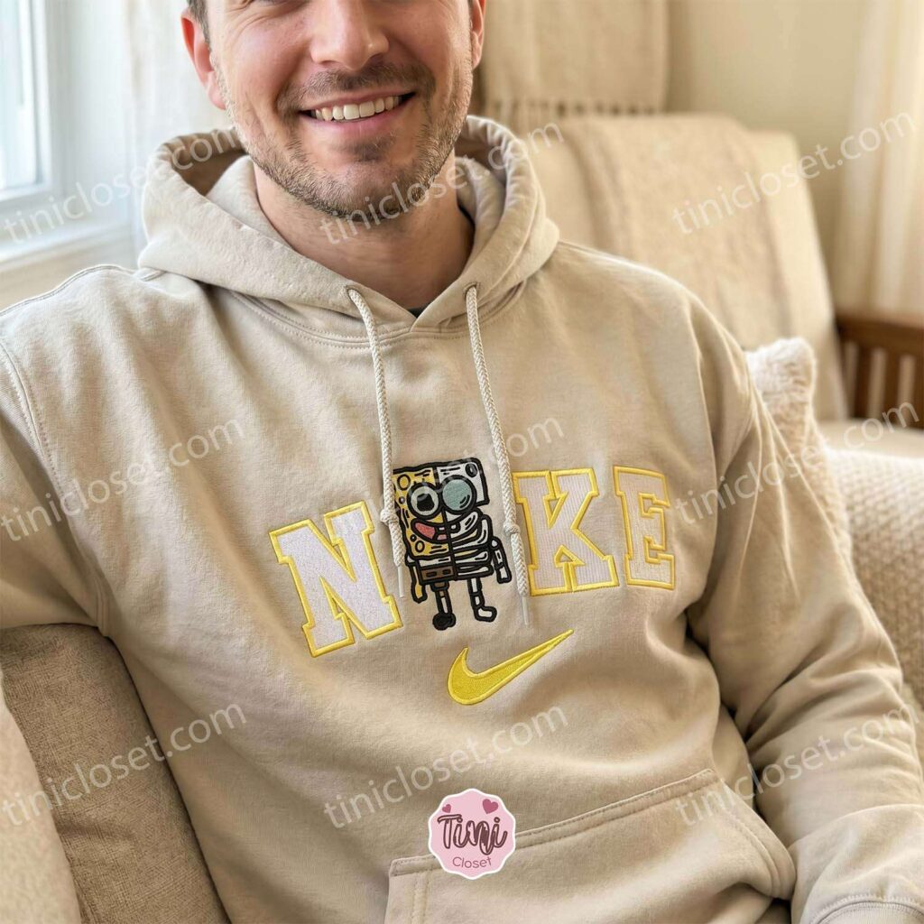Funny Skeleton SpongeBob Mashup Embroidered Sweatshirt, Edgy Nostalgic Cartoon T-shirt, Boyfriend Hoodie Gift
