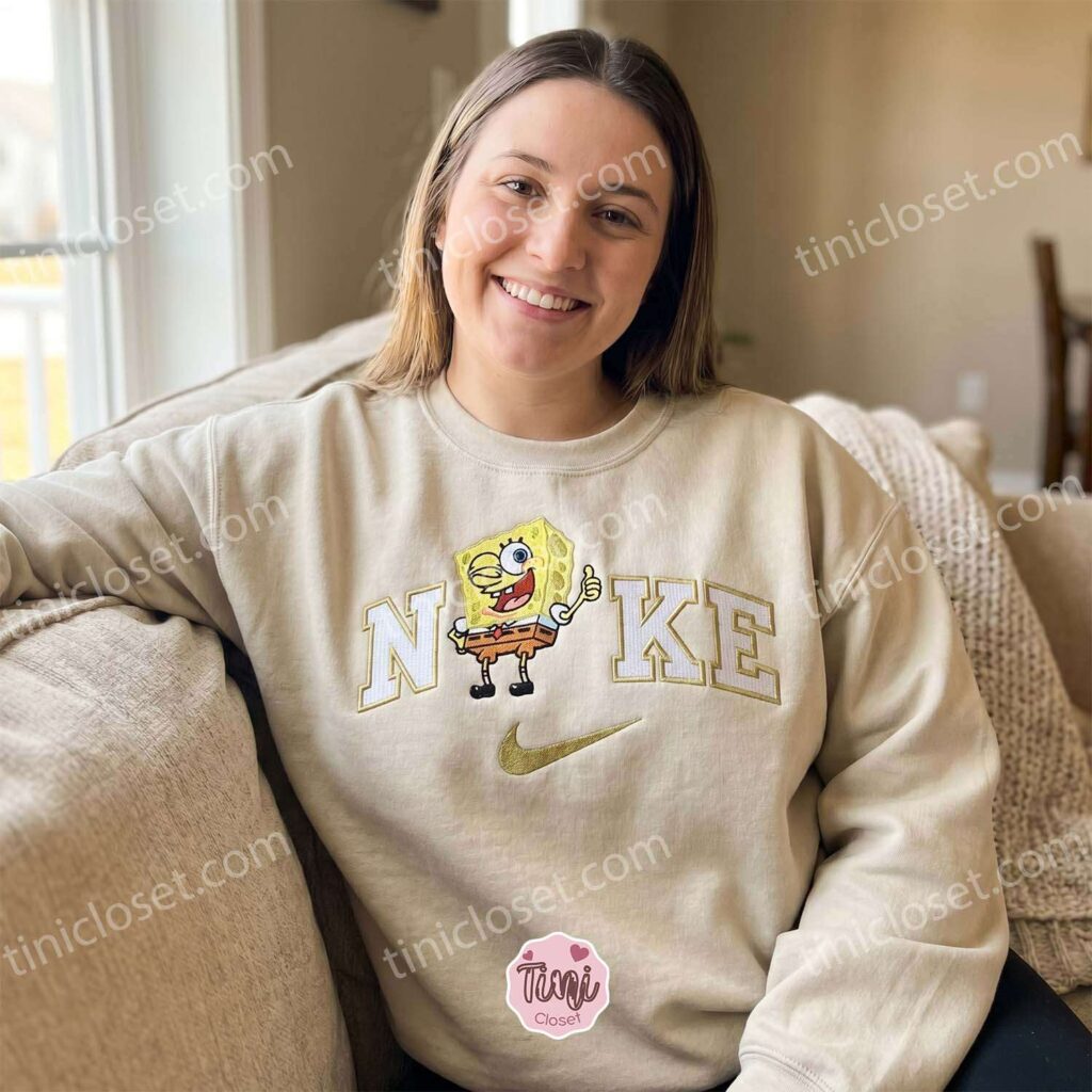 Cartoon SpongeBob Embroidered Sweatshirt, Y2K Nostalgic Graphic Tee, Retro Bestie Matching Shirts & Hoodies