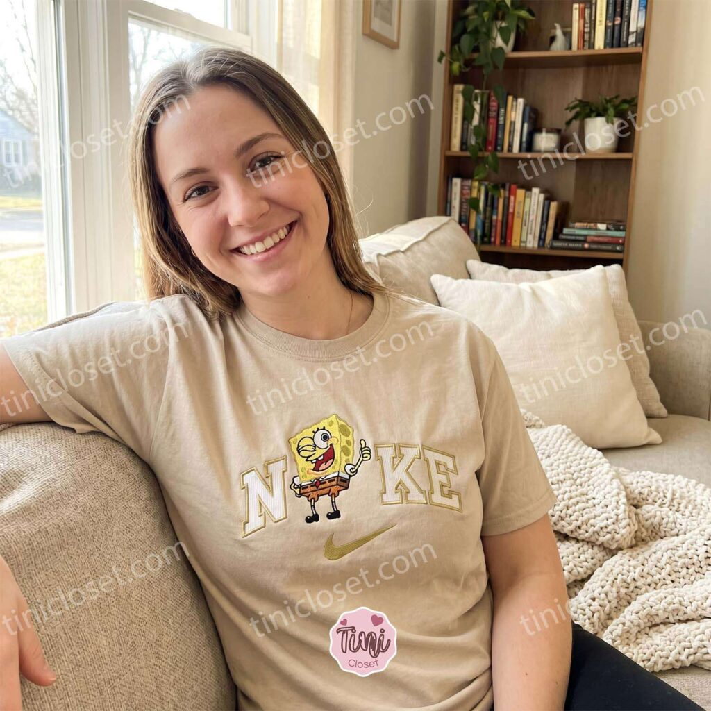 Cartoon SpongeBob Embroidered Sweatshirt, Y2K Nostalgic Graphic Tee, Retro Bestie Matching Shirts & Hoodies