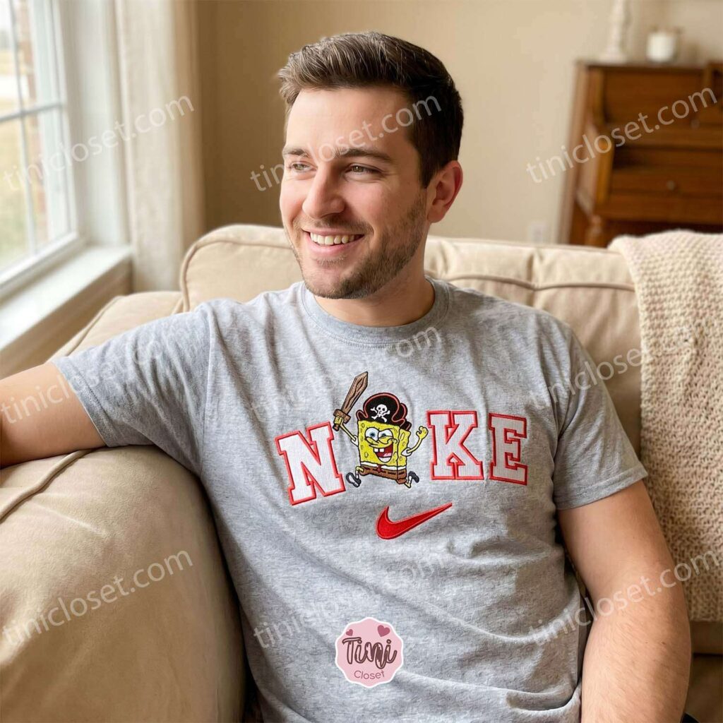 Funny Pirate SpongeBob Embroidered Sweatshirt, Nostalgic Cartoon T-shirt, Long Distance Relationship Gift