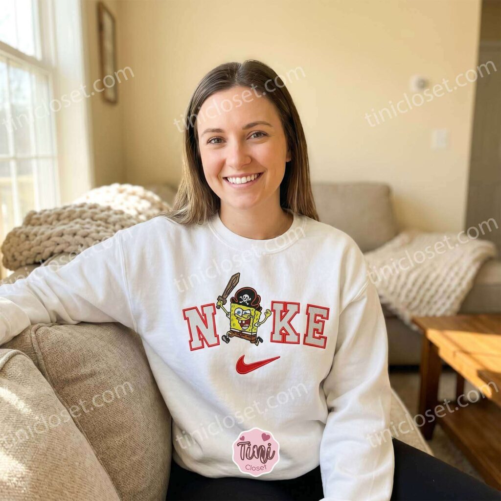 Funny Pirate SpongeBob Embroidered Sweatshirt, Nostalgic Cartoon T-shirt, Long Distance Relationship Gift