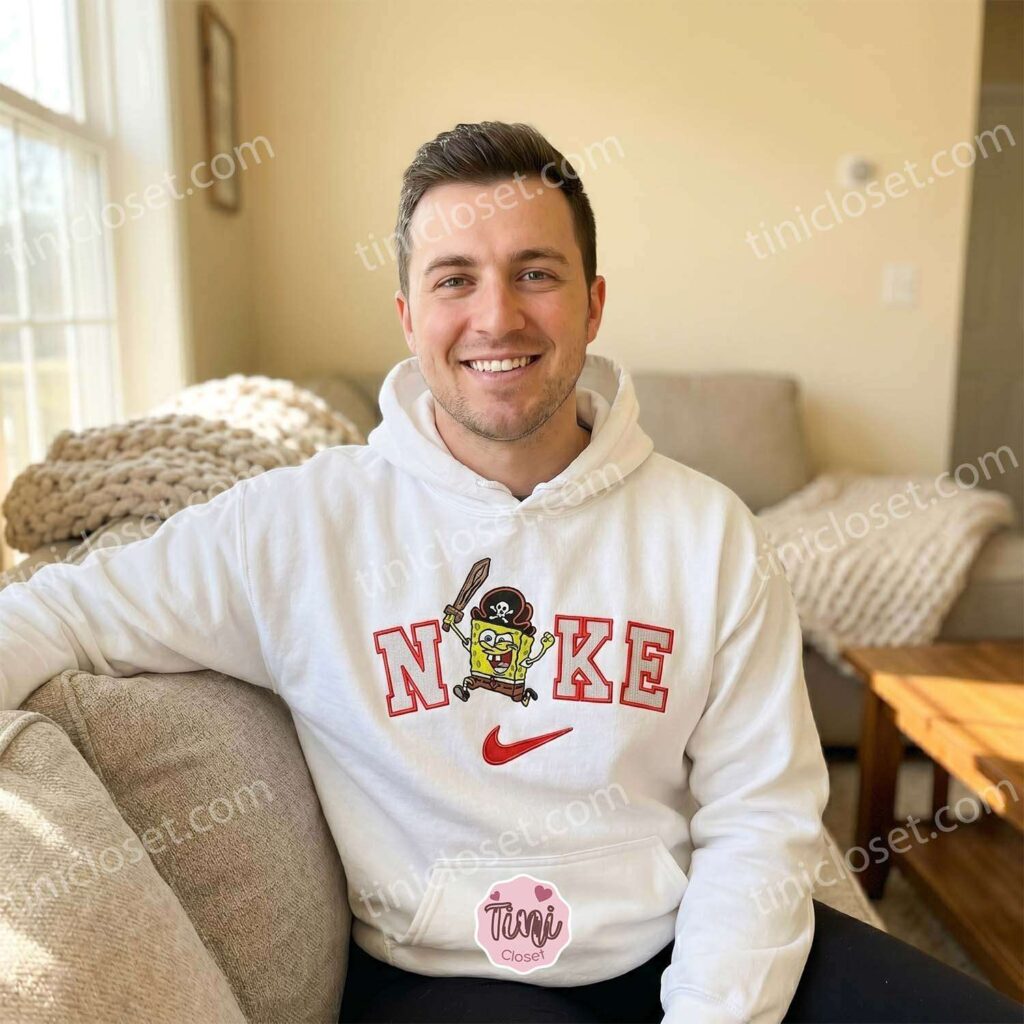 Funny Pirate SpongeBob Embroidered Sweatshirt, Nostalgic Cartoon T-shirt, Long Distance Relationship Gift