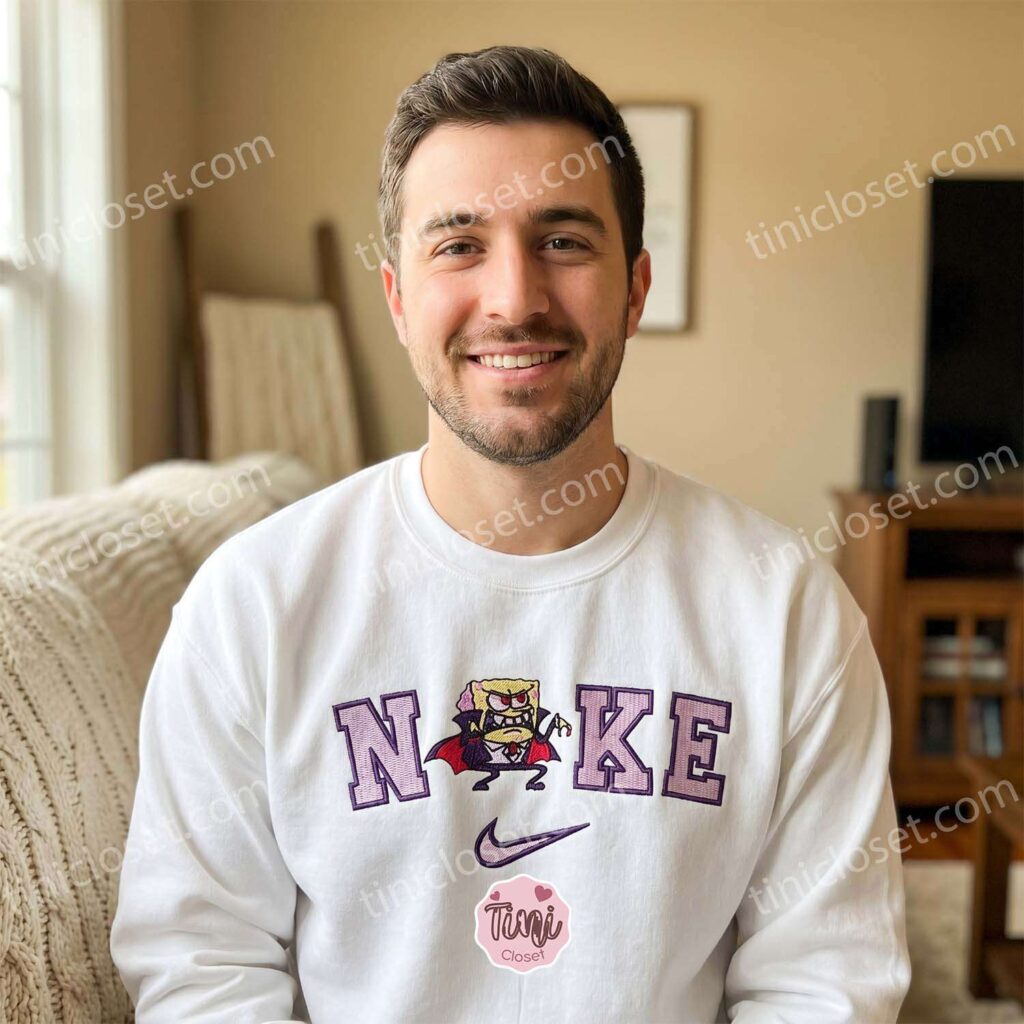 Vampire SpongeBob Cartoon Character Embroidered Sweatshirt, Spooky Halloween Tee, Funny Nostalgic Apparel, Boyfriend Hoodie Gift
