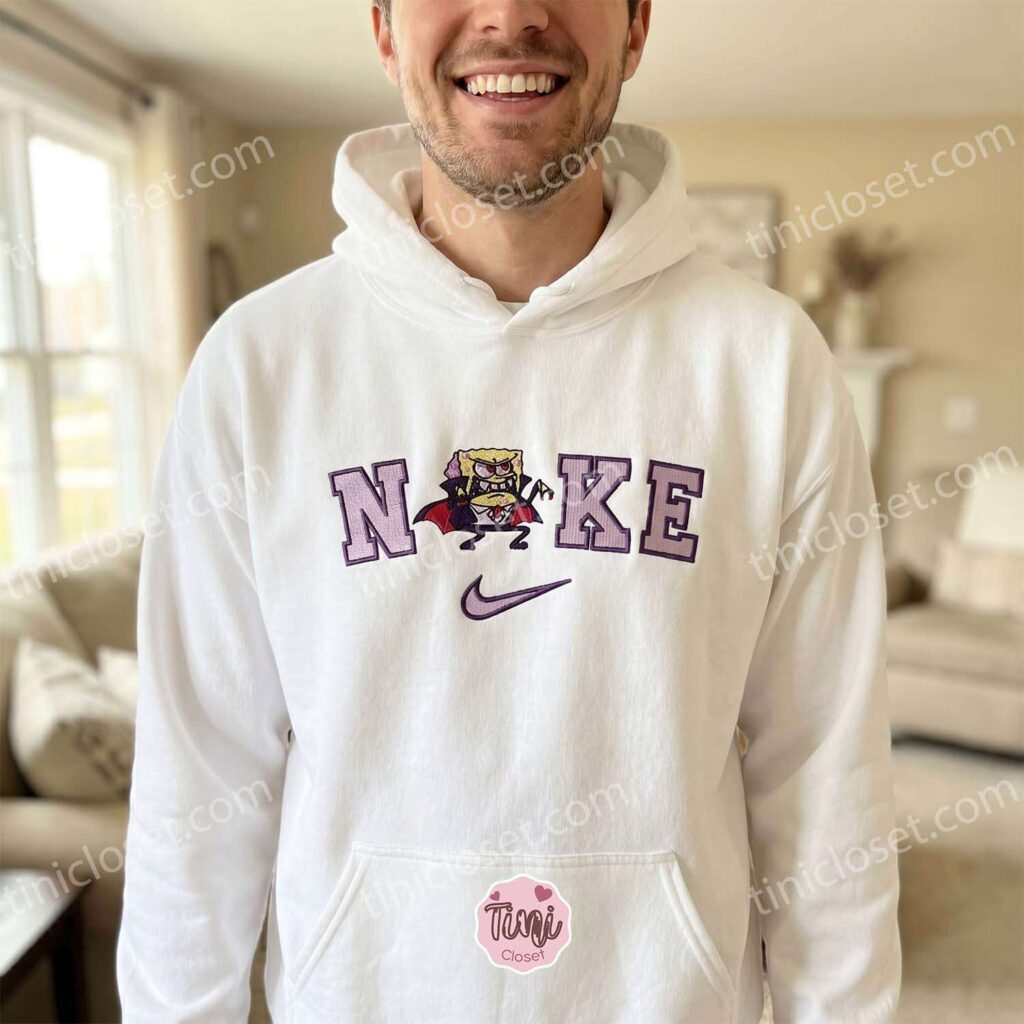 Vampire SpongeBob Cartoon Character Embroidered Sweatshirt, Spooky Halloween Tee, Funny Nostalgic Apparel, Boyfriend Hoodie Gift
