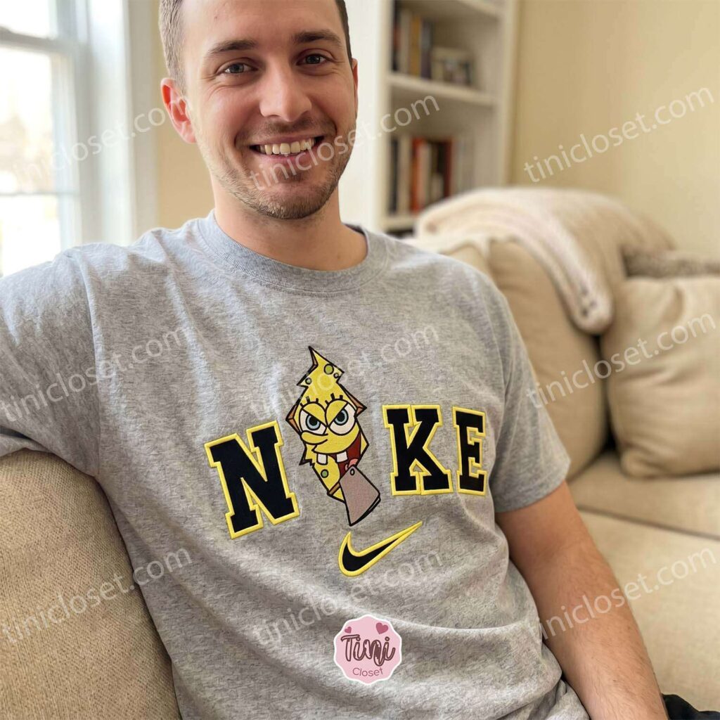 The Shining SpongeBob Cartoon Embroidered Sweatshirt, Pop Culture Mashup Apparel, Unique Boyfriend Hoodie Gift