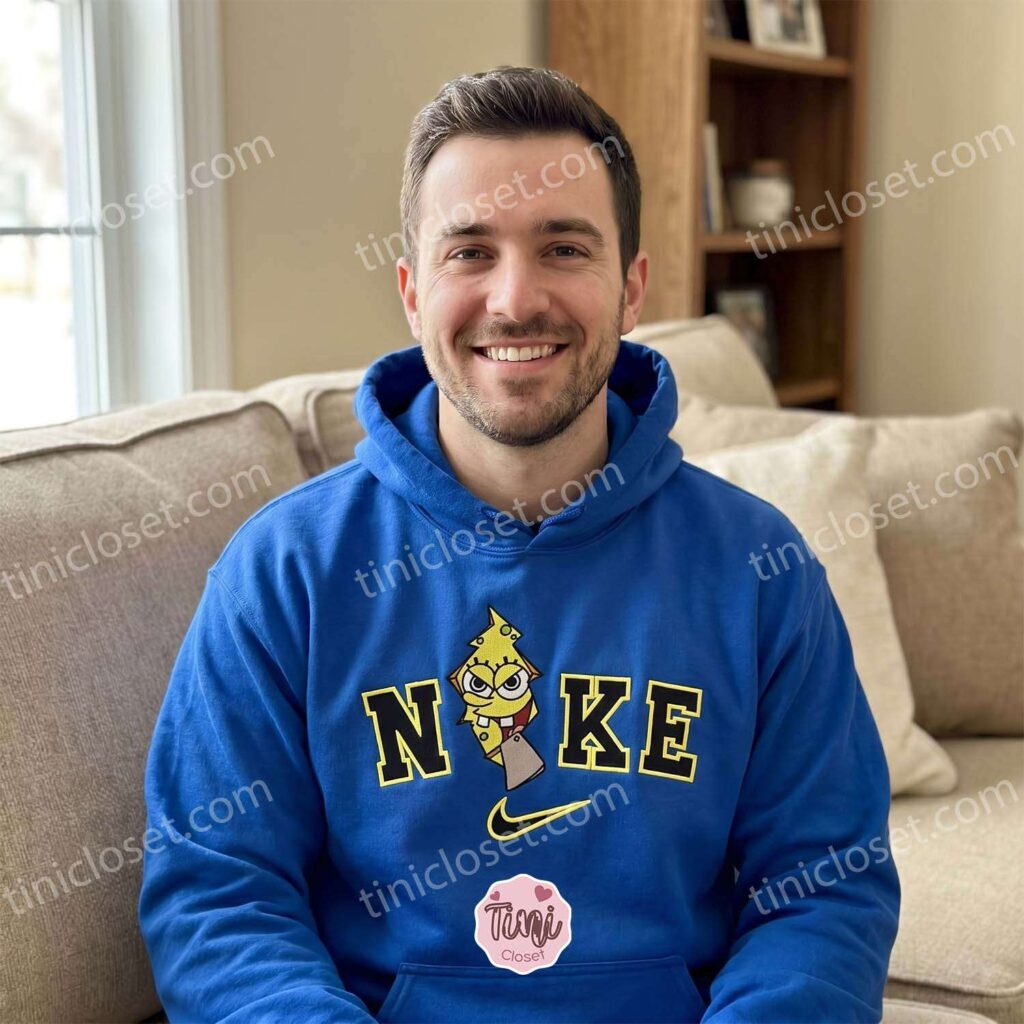 The Shining SpongeBob Cartoon Embroidered Sweatshirt, Pop Culture Mashup Apparel, Unique Boyfriend Hoodie Gift