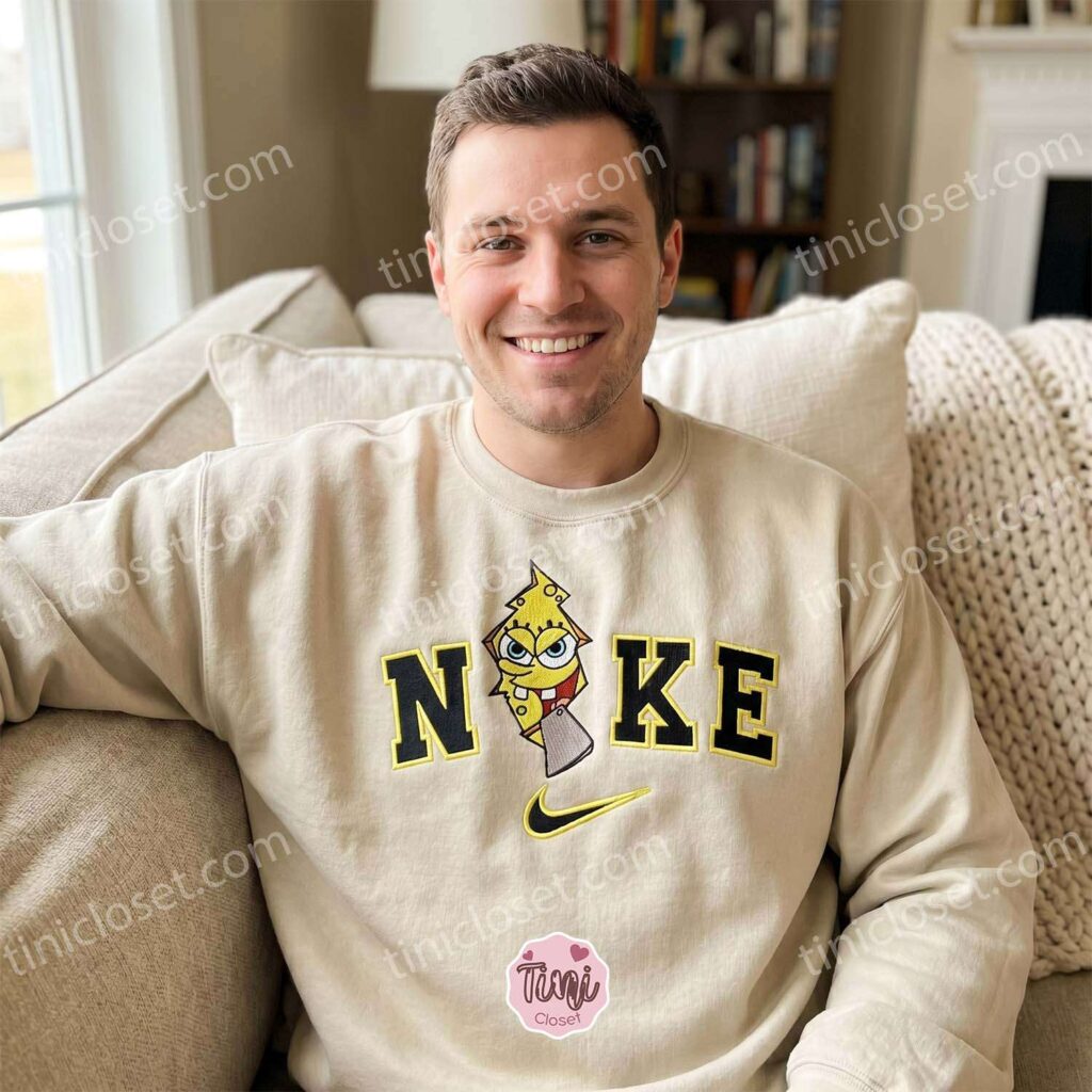 The Shining SpongeBob Cartoon Embroidered Sweatshirt, Pop Culture Mashup Apparel, Unique Boyfriend Hoodie Gift