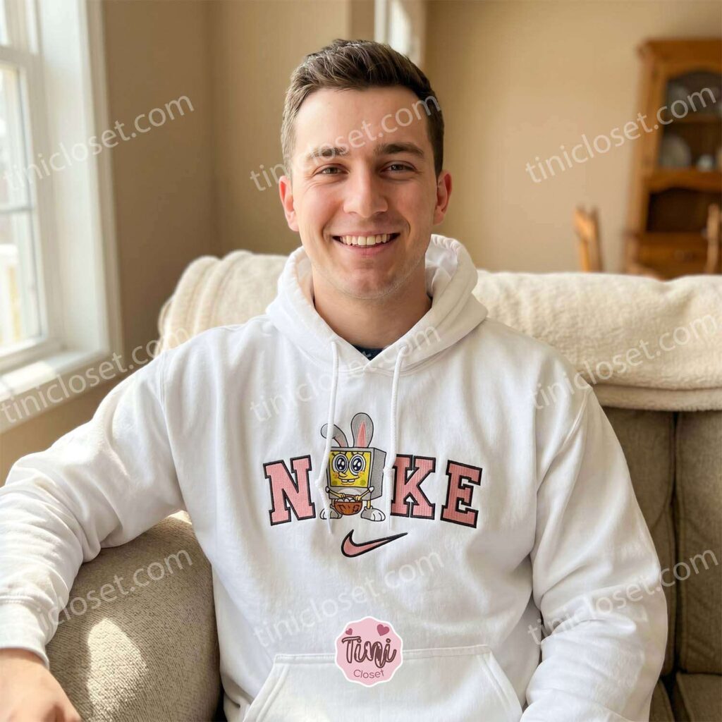 Funny SpongeBob Bunny Embroidered Sweatshirt, Nostalgic Y2K Pullover, Cozy Gifts For Girlfriend and Boyfriend Funny SpongeBob Bunny Embroidered Sweatshirt, Nostalgic Y2K Pullover, Cozy Gifts For Girlfriend and Boyfriend