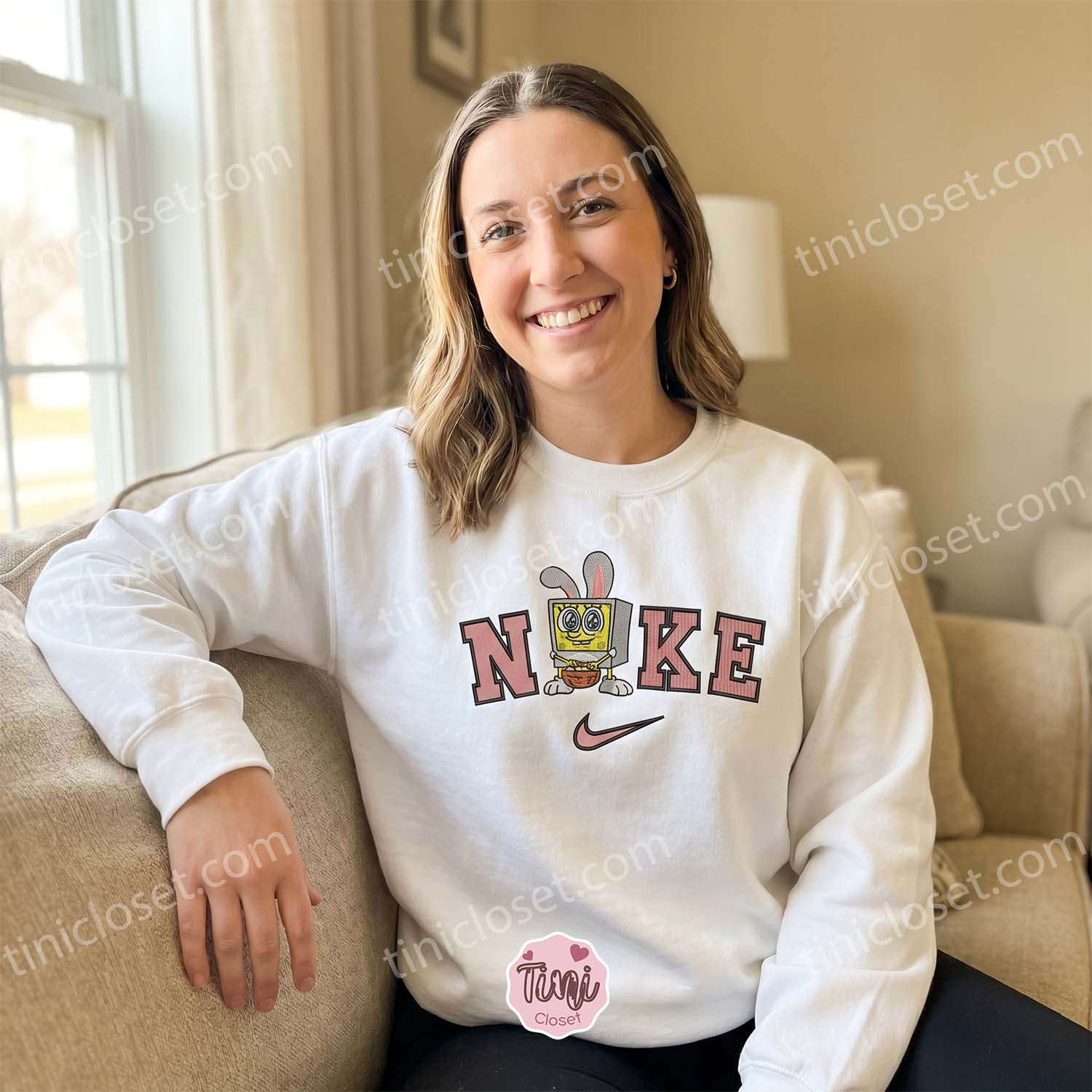 Funny SpongeBob Bunny Embroidered Sweatshirt, Nostalgic Y2K Pullover, Cozy Gifts For Girlfriend and Boyfriend Funny SpongeBob Bunny Embroidered Sweatshirt, Nostalgic Y2K Pullover, Cozy Gifts For Girlfriend and Boyfriend
