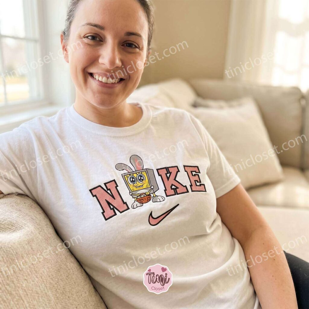 Funny SpongeBob Bunny Embroidered Sweatshirt, Nostalgic Y2K Pullover, Cozy Gifts For Girlfriend and Boyfriend