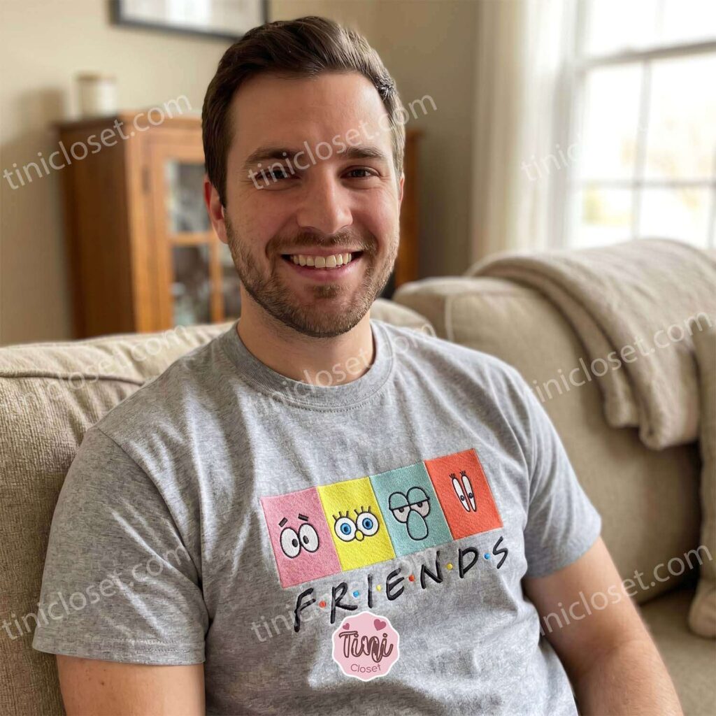 Spongebob Squarepants Patrick Star Squidward Tentacles Mr. Krabs Cartoon Friends Squad Embroidered Sweatshirt, 90s Nostalgia Mashup Hoodie, Fun Galentine Gift Ideas