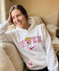SpongeBob With A Pink Feather Boa Cartoon Embroidered Sweatshirt, SpongeBob SquarePants Embroidered Hoodie, Sending A Hug Gift (1)