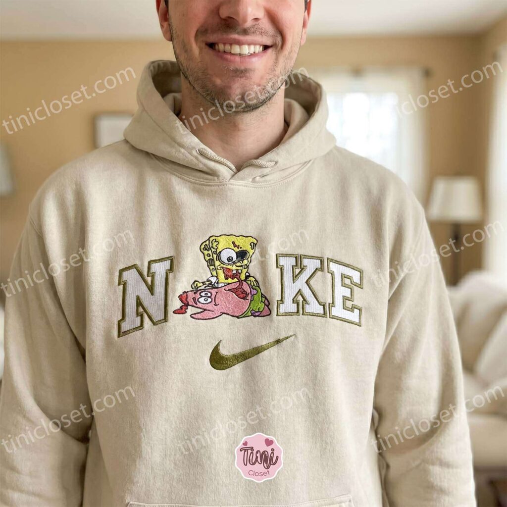 Zombie SpongeBob Cartoon Embroidered Sweatshirt, Creepy Horror Nostalgia Graphic Hoodie, Dark Humor Apparel, Boyfriend Hoodie Gift