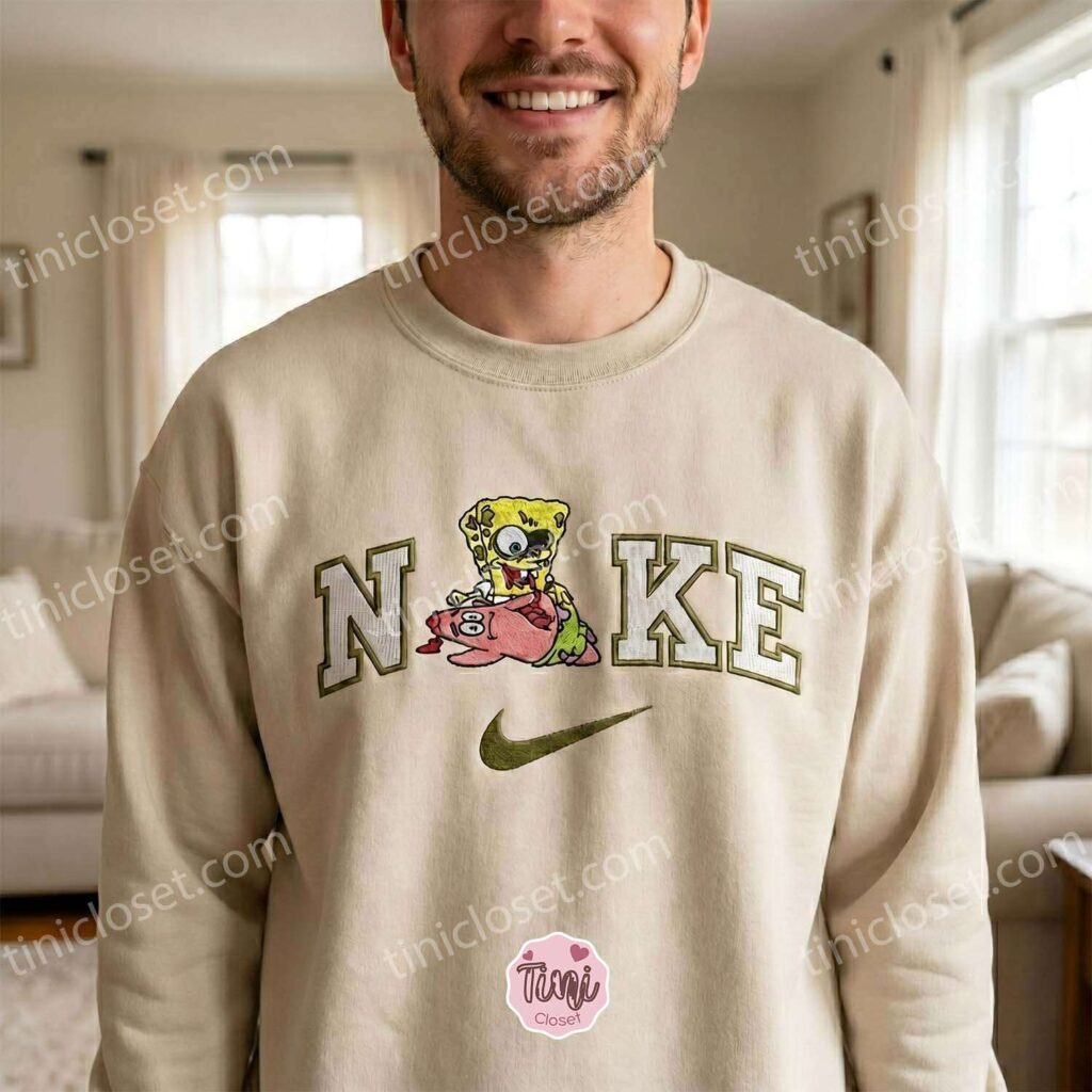 Zombie SpongeBob Cartoon Embroidered Sweatshirt, Creepy Horror Nostalgia Graphic Hoodie, Dark Humor Apparel, Boyfriend Hoodie Gift
