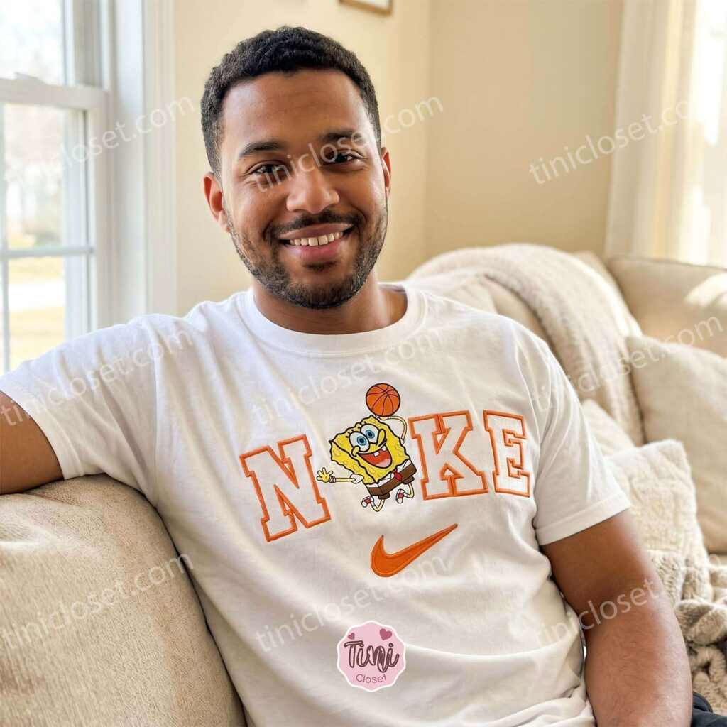 Funny SpongeBob Basketball 90s Cartoon Embroidered Sweatshirt, Retro Hoops T-shirt, Boyfriend Hoodie Gift