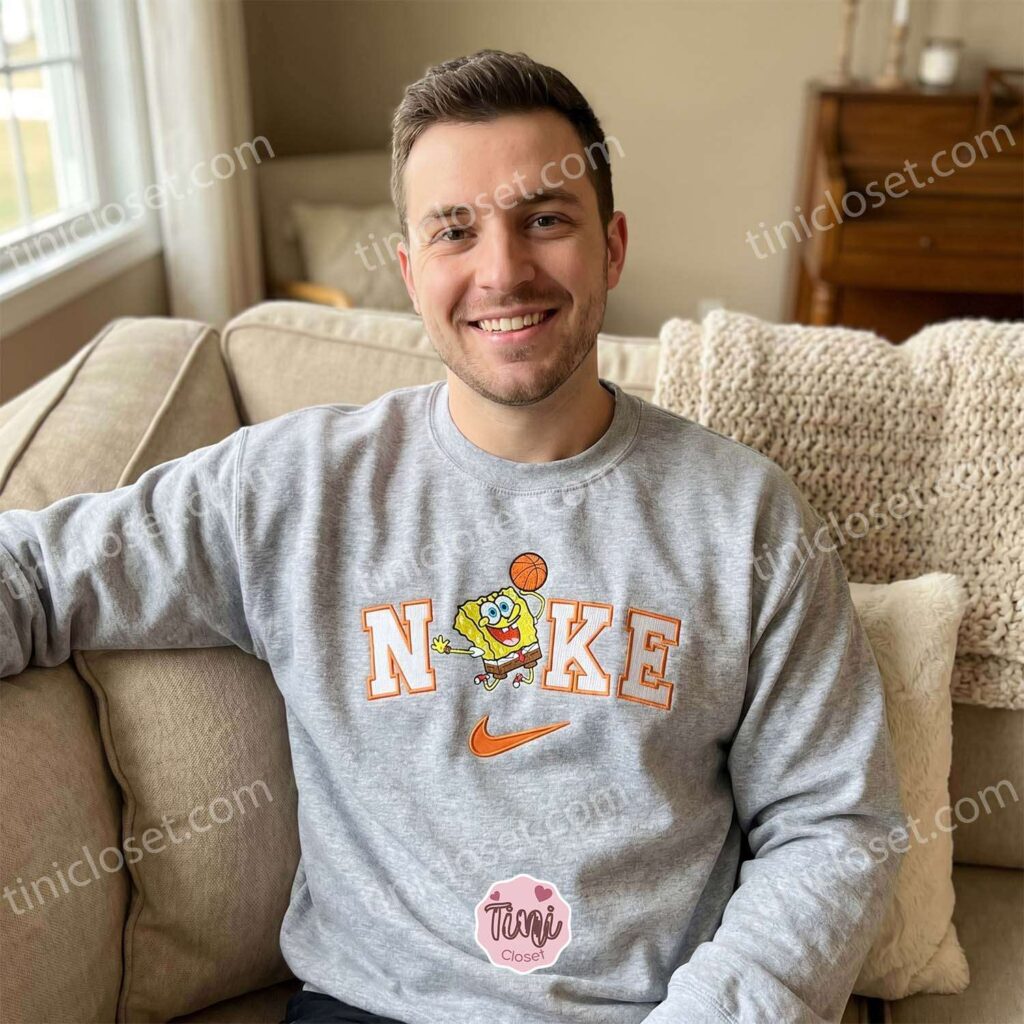 Funny SpongeBob Basketball 90s Cartoon Embroidered Sweatshirt, Retro Hoops T-shirt, Boyfriend Hoodie Gift