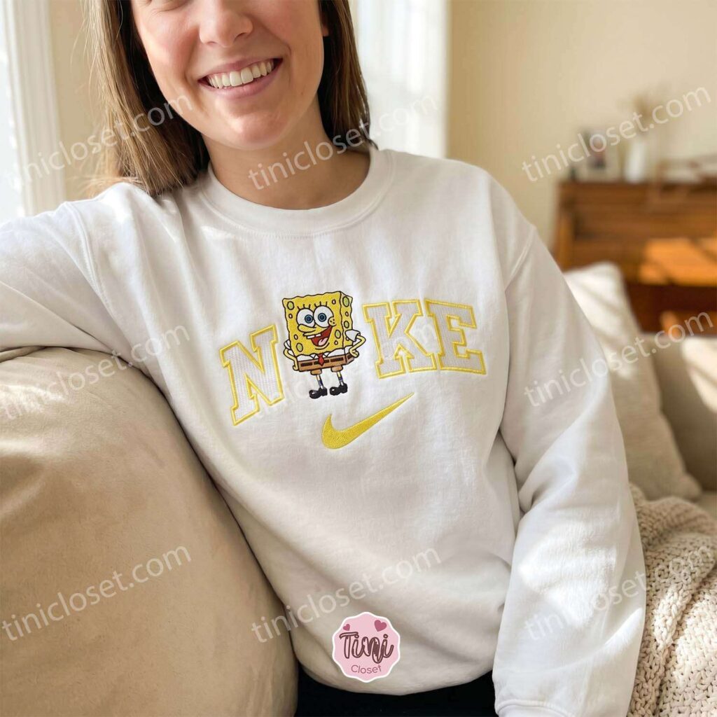 Custom SpongeBob Character Embroidered Sweatshirt, Nostalgic Cartoon Hoodie, Miss You Gift For Him or Her