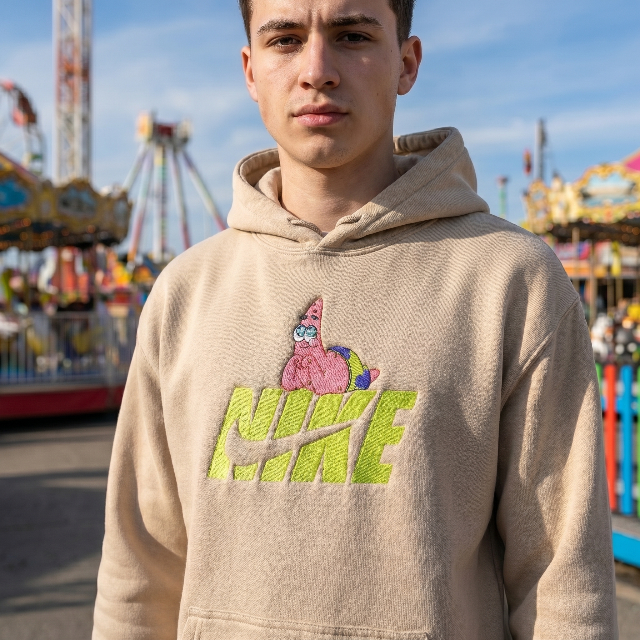 Cute Patrick Star Embroidered Sweatshirt, Classic Cartoon Crewneck & T-Shirt, Oversized Hoodie For Girlfriend Cute Patrick Star Embroidered Sweatshirt, Classic Cartoon Crewneck & T-Shirt, Oversized Hoodie For Girlfriend