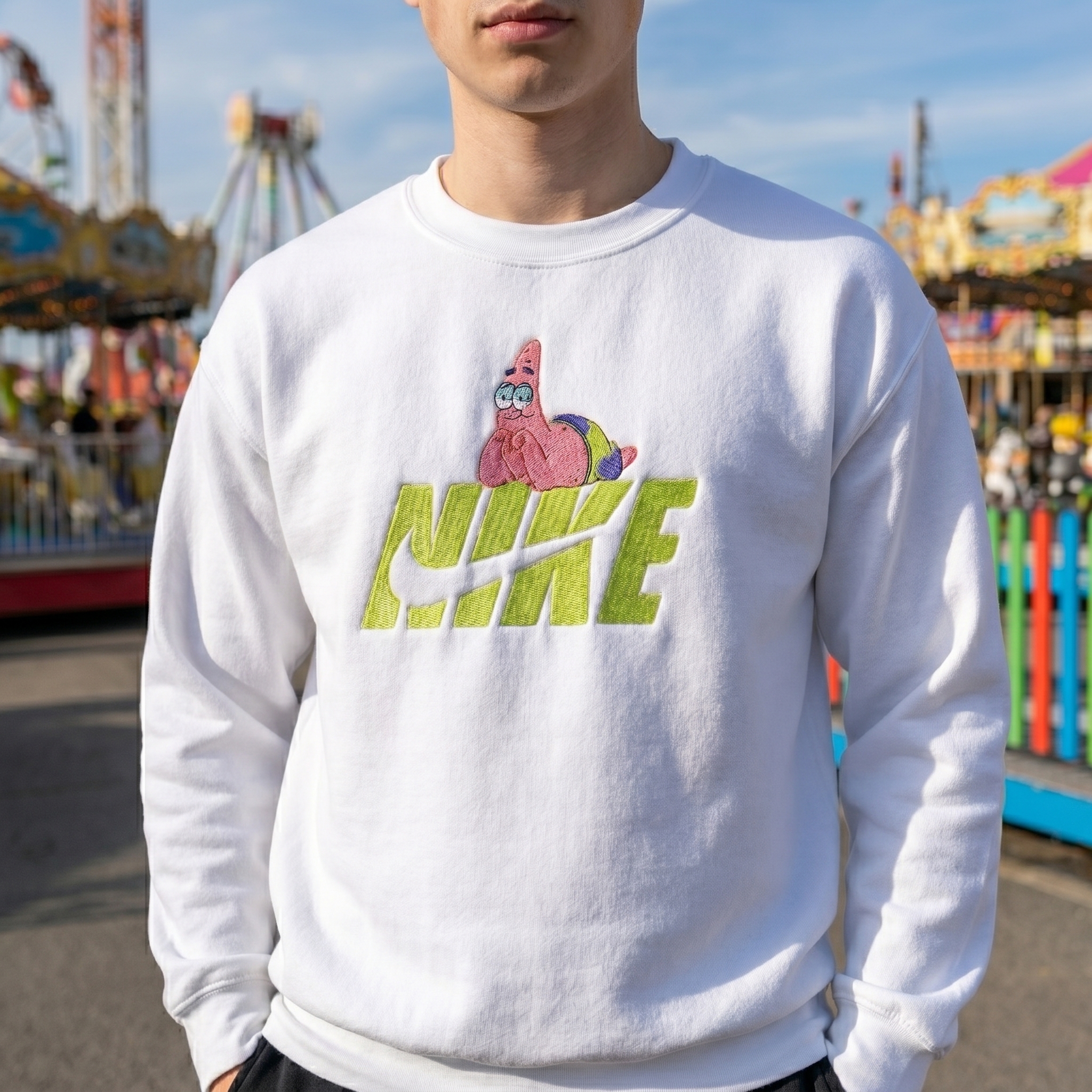 Cute Patrick Star Embroidered Sweatshirt, Classic Cartoon Crewneck & T-Shirt, Oversized Hoodie For Girlfriend Cute Patrick Star Embroidered Sweatshirt, Classic Cartoon Crewneck & T-Shirt, Oversized Hoodie For Girlfriend