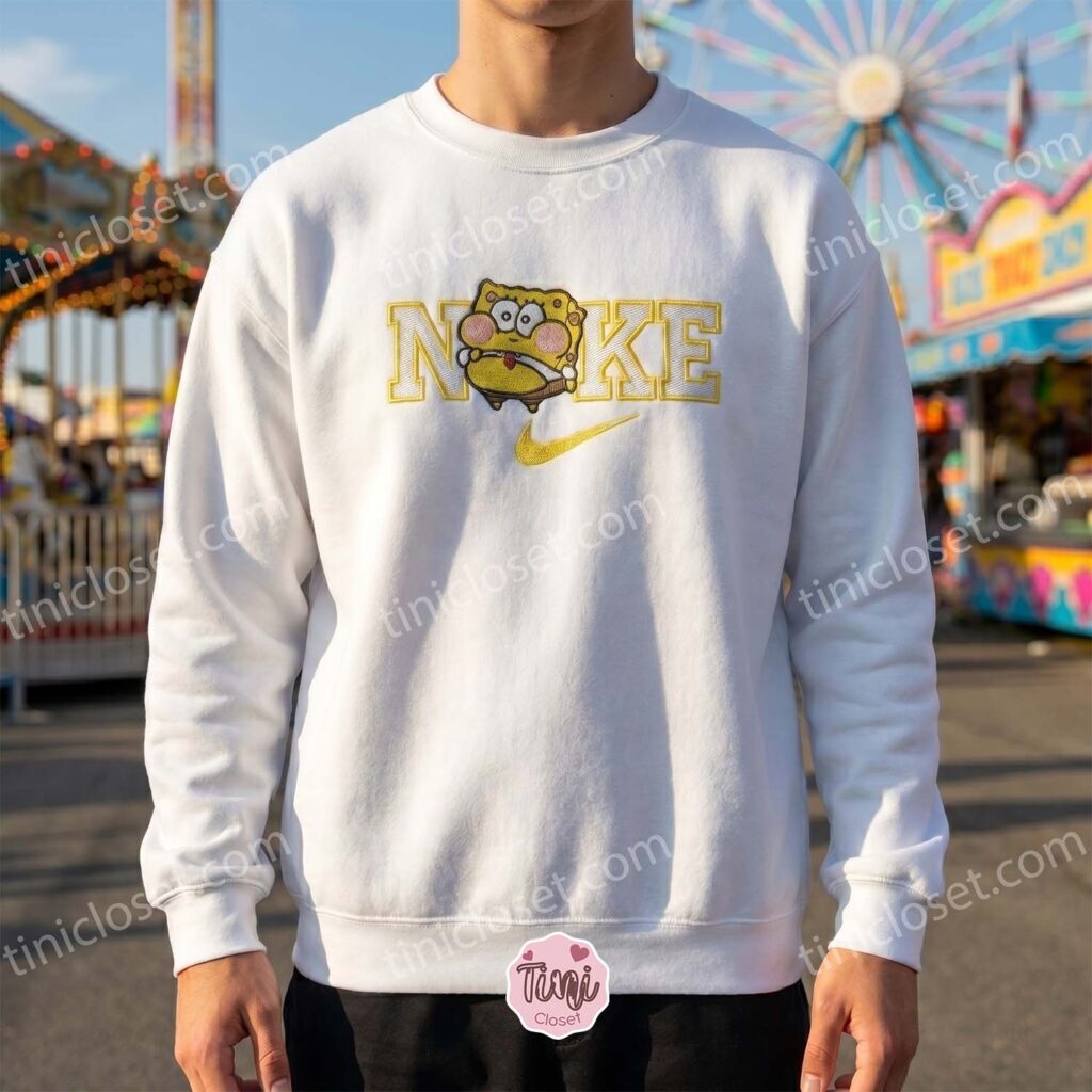 Chubby SpongeBob Cartoon Embroidered Sweatshirt, Matching Couple Hoodie, Cute Matching Crewneck
