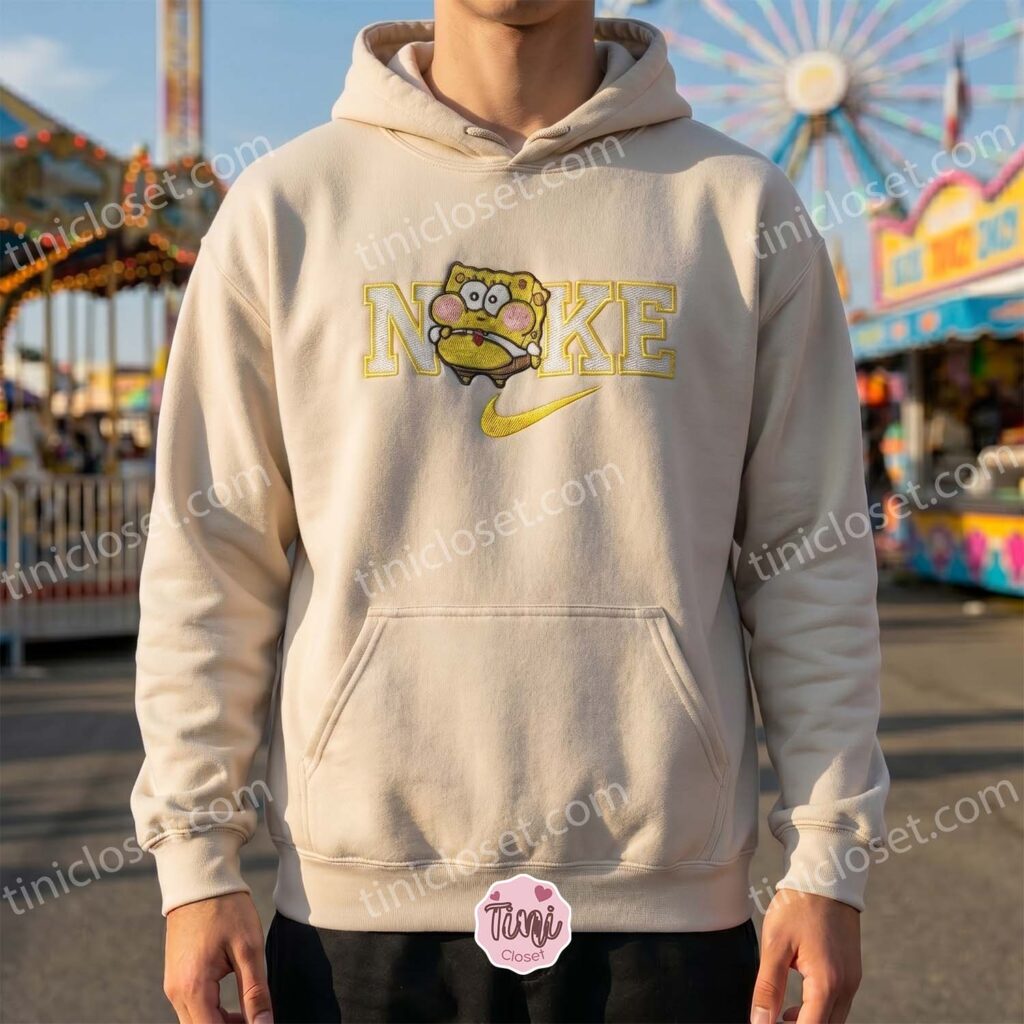 Chubby SpongeBob Cartoon Embroidered Sweatshirt, Matching Couple Hoodie, Cute Matching Crewneck