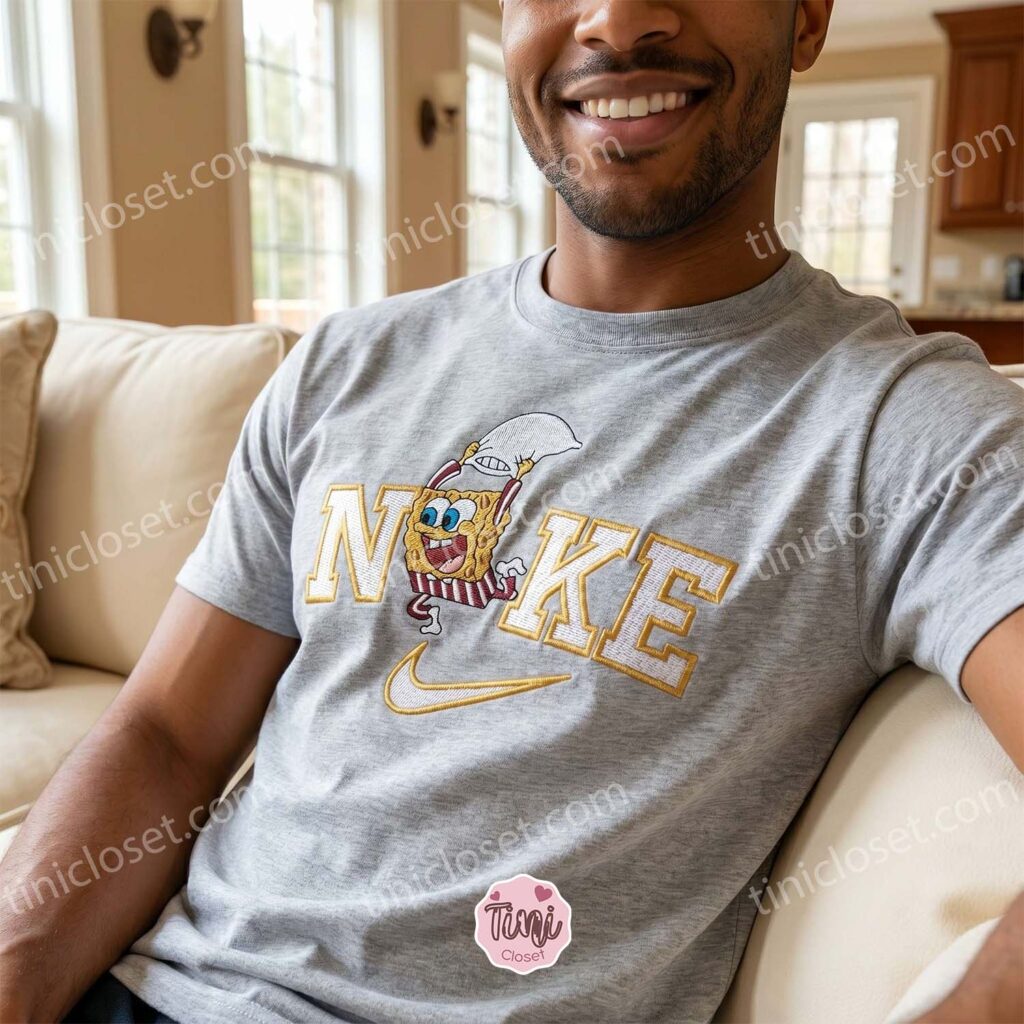 SpongeBob with Pillow Embroidered Sweatshirt, SpongeBob SquarePants Embroidered Hoodie, Galentine Gift Ideas