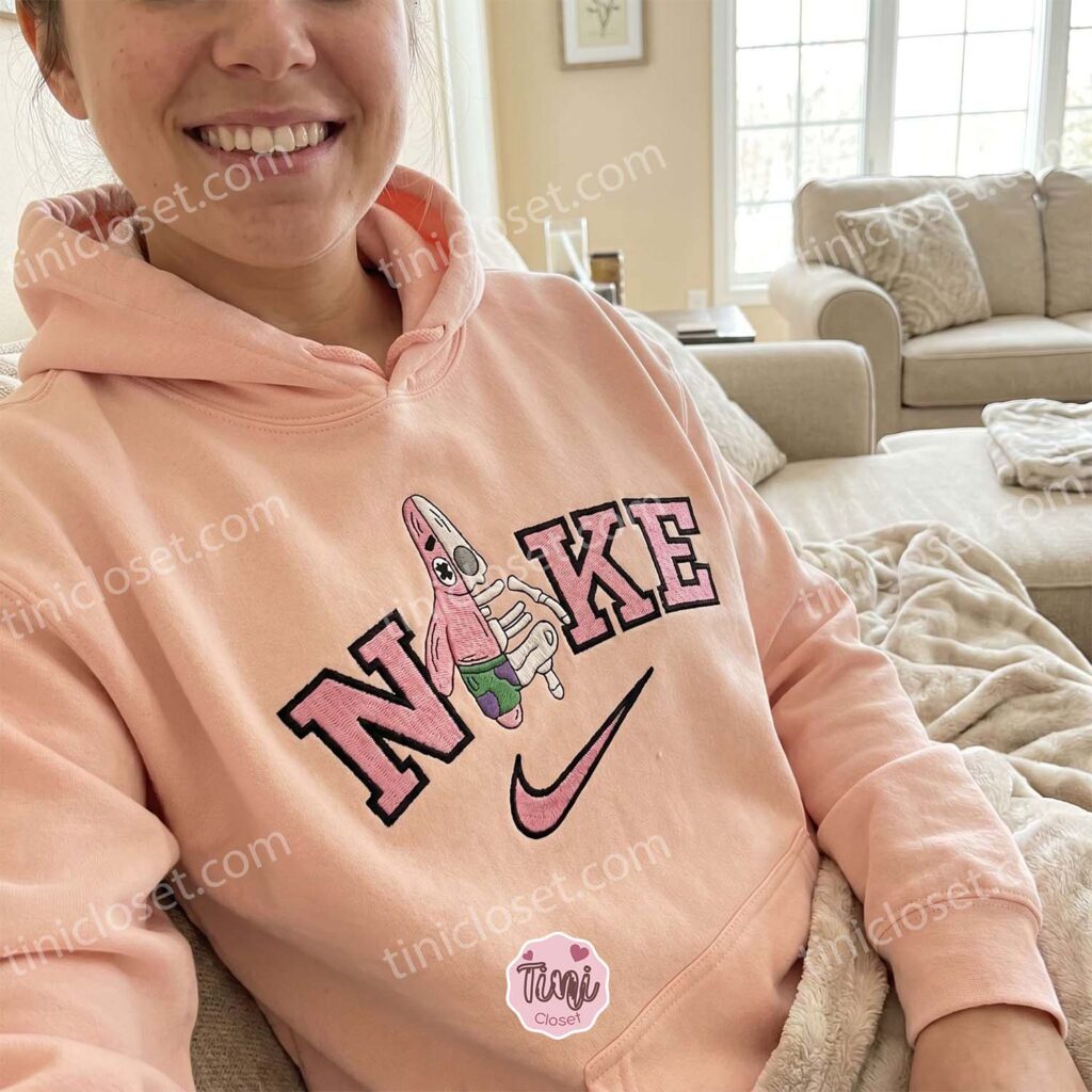Patrick Star Skeleton Embroidered Sweatshirt, SpongeBob SquarePants Embroidered T-shirt, Couple Embroidered Hoodie