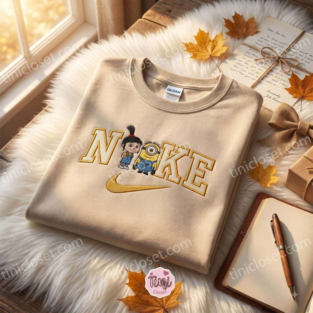 Stuart Minion and Agnes Gru Embroidered Sweatshirt, Minions Movie Embroidered T-shirt, Galentine Gift Ideas Stuart Minion and Agnes Gru Embroidered Sweatshirt, Minions Movie Embroidered T-shirt, Galentine Gift Ideas