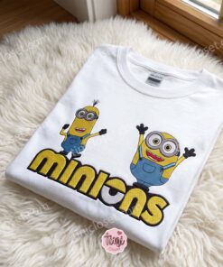 Minions Embroidered T-shirt, Movie Characters Embroidered Shirt, Cozy Gifts For Girlfriend 1 Minions Embroidered T shirt, Movie Characters Embroidered Shirt, Cozy Gifts For Girlfriend (1)