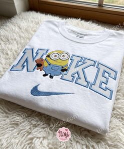Minion Bob Hugging Tim Bear Embroidered Sweatshirt, Minions Movie Characters Embroidered Shirt, Cozy Gifts For Girlfriend (1)