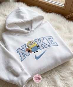 Minion Bob Hugging Tim Bear Embroidered Sweatshirt, Minions Movie Characters Embroidered Shirt, Cozy Gifts For Girlfriend (2)