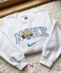 Minion Bob Hugging Tim Bear Embroidered Sweatshirt, Minions Movie Characters Embroidered Shirt, Cozy Gifts For Girlfriend (3)