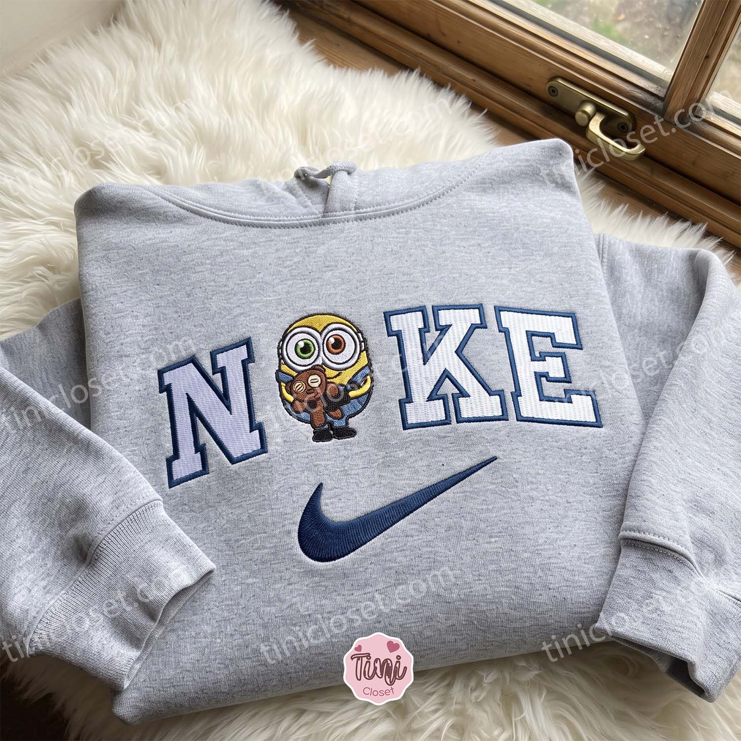 Minion Bob with Tim Bear Embroidered Sweatshirt, Minions Movie Characters Embroidered Shirt, Cozy Gifts For Girlfriend Minion Bob with Tim Bear Embroidered Sweatshirt, Minions Movie Characters Embroidered Shirt, Cozy Gifts For Girlfriend