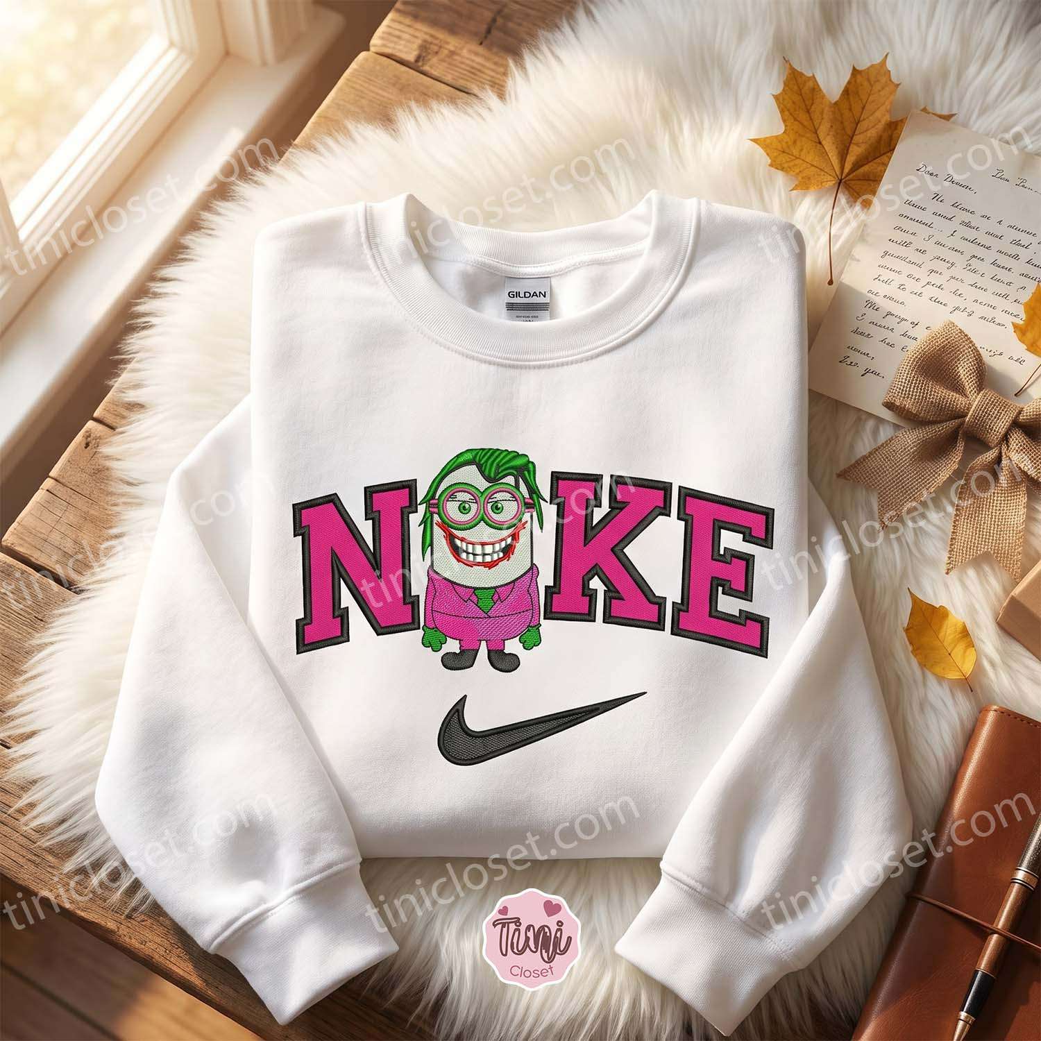 Minion as Joker Embroidered Sweatshirt, Minions Movie Embroidered Hoodie, Unique Gift Ideas For Family And Friends Minion as Joker Embroidered Sweatshirt, Minions Movie Embroidered Hoodie, Unique Gift Ideas For Family And Friends