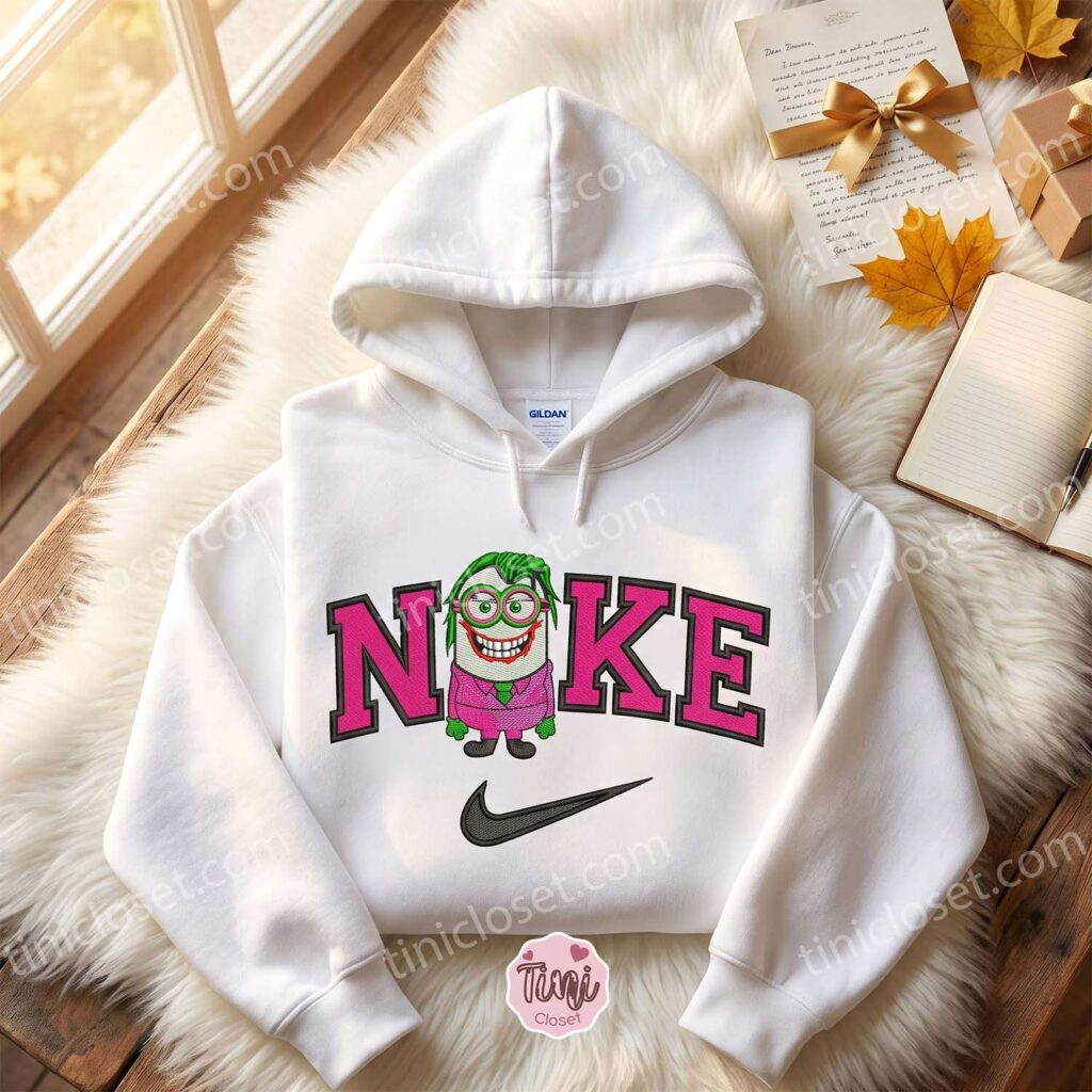 Minion as Joker Embroidered Sweatshirt, Minions Movie Embroidered Hoodie, Unique Gift Ideas For Family And Friends