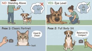 The way your pet is positioned in the frame drastically alters how the final embroidery will look on your chest. You want an image that feels intimate, proud, and detailed.