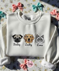 Personalized Custom Cat Hoodie, Embroidered Dog Face Sweatshirt, Custom Pet T shirt, Embroidered Meow Cat Shirt (1)
