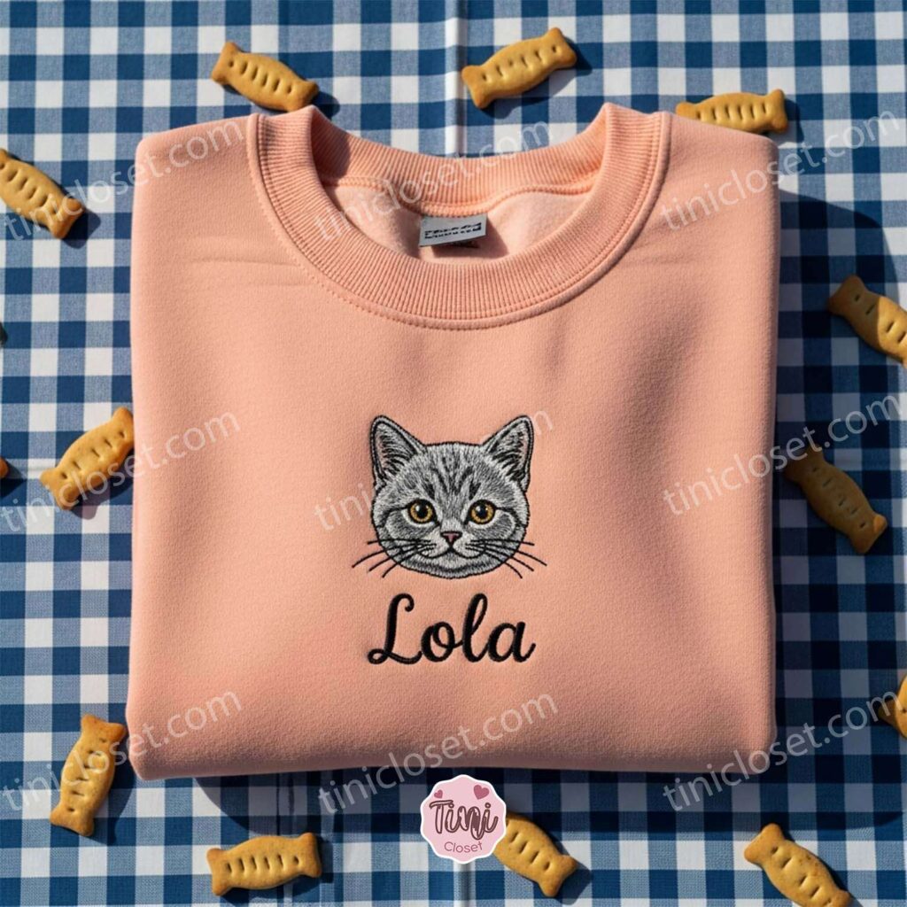 Personalized Custom Cat Hoodie, Embroidered Dog Face Sweatshirt, Custom Pet T-shirt, Embroidered Meow Cat Shirt