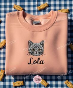 Personalized Custom Cat Hoodie, Embroidered Dog Face Sweatshirt, Custom Pet T shirt, Embroidered Meow Cat Shirt (2)