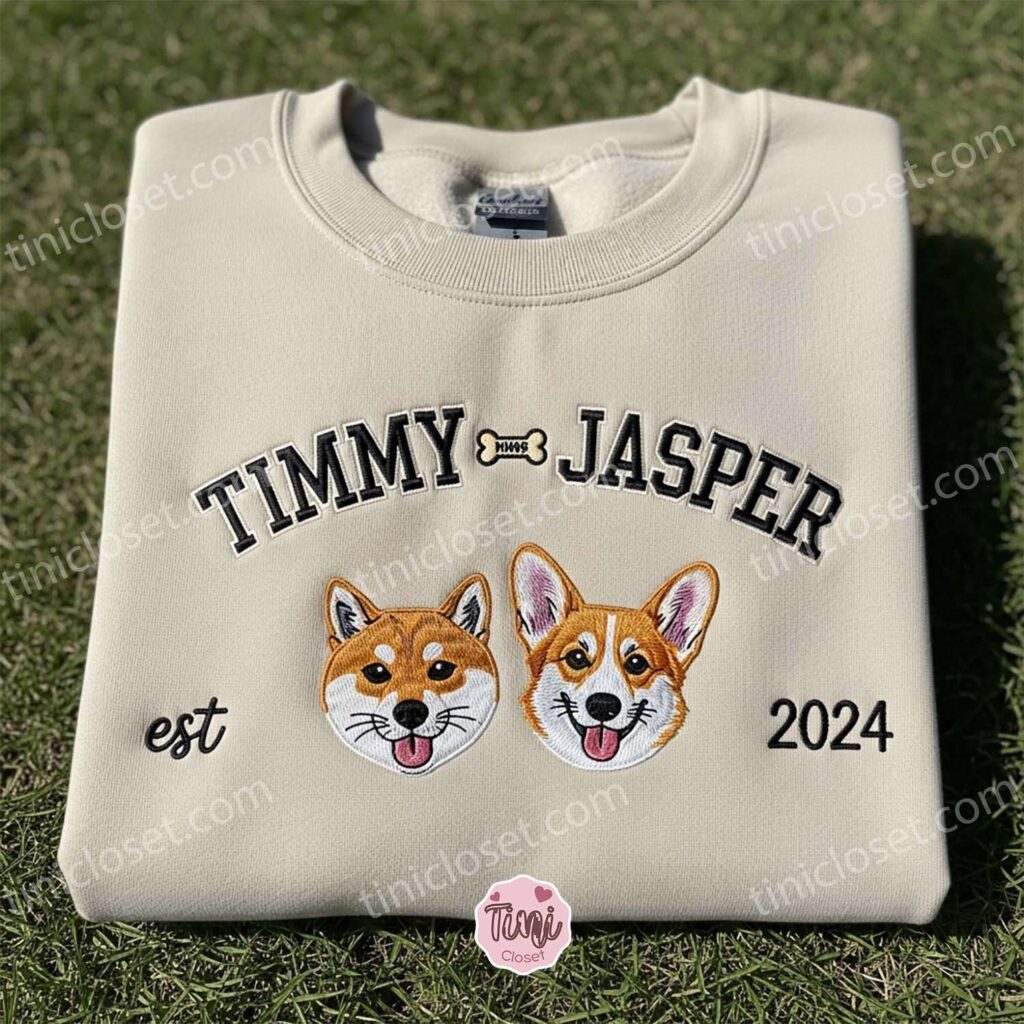 Personalized Custom Cat Hoodie, Embroidered Dog Face Sweatshirt, Custom Pet T-shirt, Embroidered Meow Cat Shirt