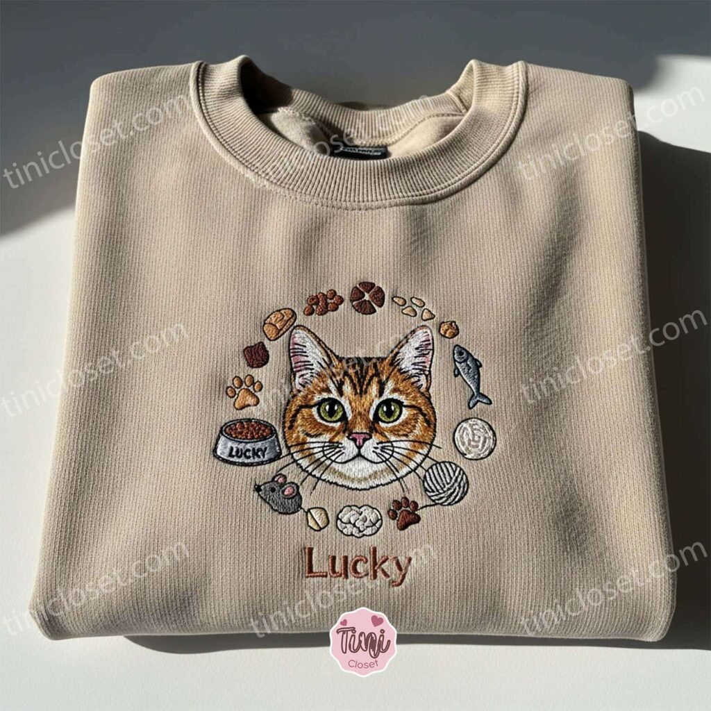 Personalized Custom Cat Hoodie, Embroidered Dog Face Sweatshirt, Custom Pet T-shirt, Embroidered Meow Cat Shirt