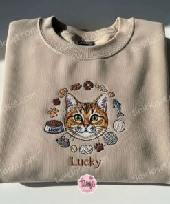 Personalized Custom Cat Hoodie, Embroidered Dog Face Sweatshirt, Custom Pet T shirt, Embroidered Meow Cat Shirt (4)