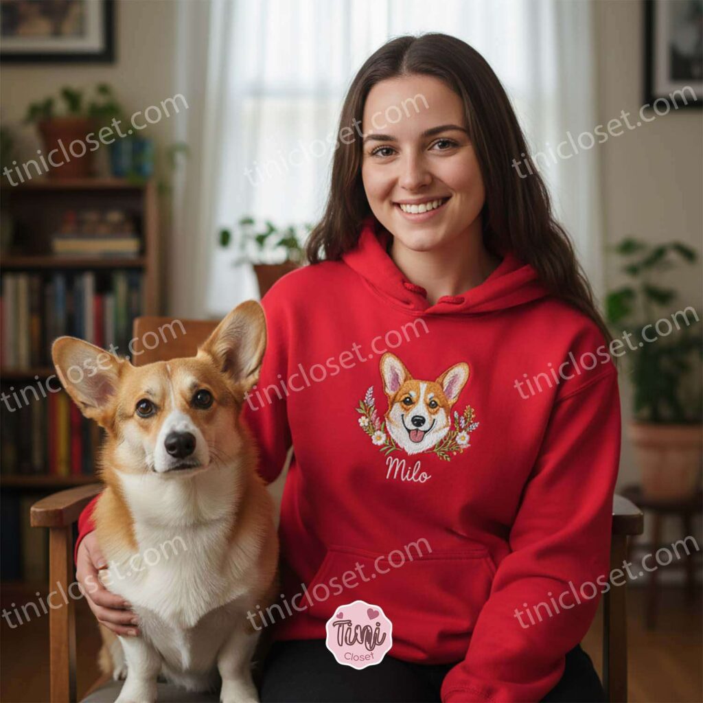 Personalized Custom Cat Hoodie, Embroidered Dog Face Sweatshirt, Custom Pet T-shirt, Embroidered Meow Cat Shirt