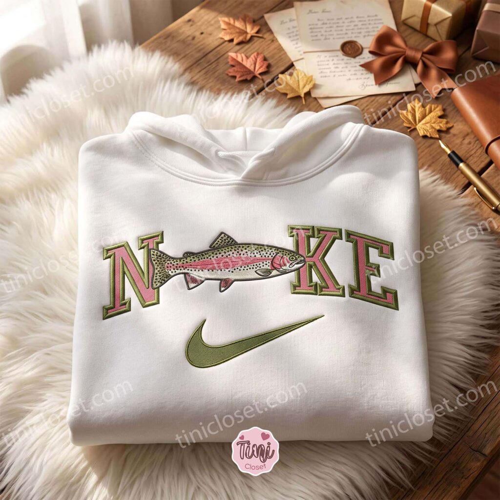 Trout Fish Embroidered Sweatshirt, Animal Embroidered Shirt, The Ultimate Gift for Bass Fishing Enthusiasts