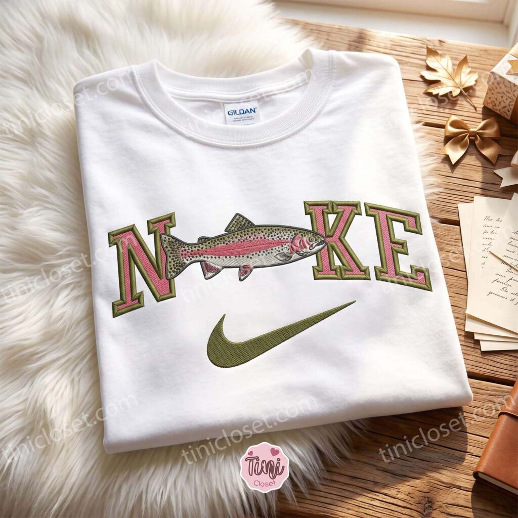Trout Fish Embroidered Sweatshirt, Animal Embroidered Shirt, The Ultimate Gift for Bass Fishing Enthusiasts