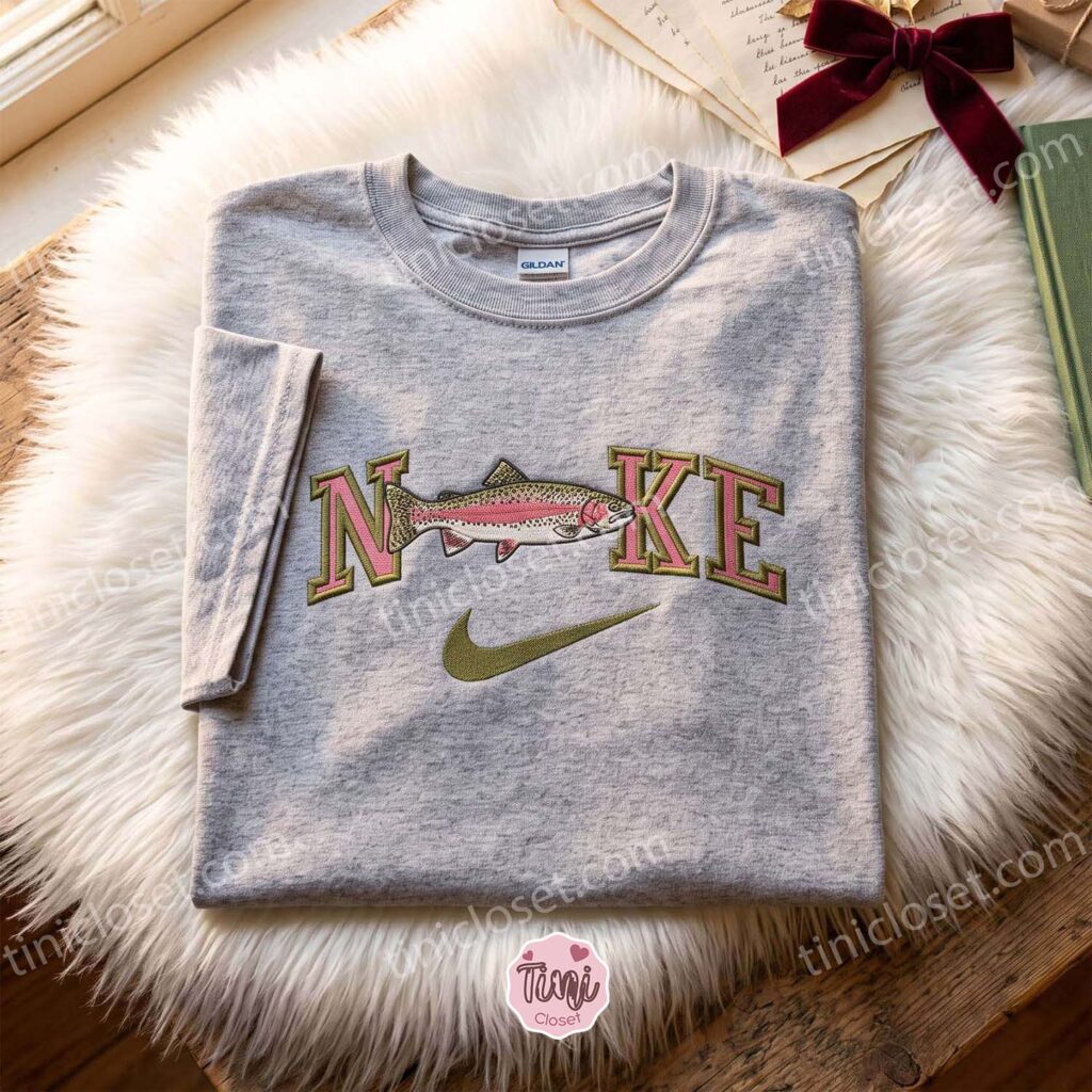 Trout Fish Embroidered Sweatshirt, Animal Embroidered Shirt, The Ultimate Gift for Bass Fishing Enthusiasts