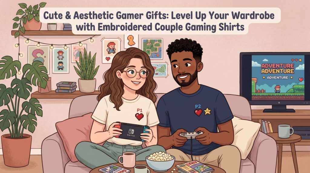 Cute & Aesthetic Gamer Gifts Level Up Your Wardrobe with Embroidered Couple Gaming Shirts